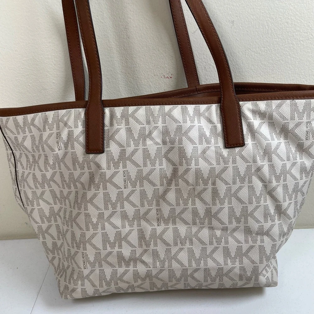 Michael Kors Jet Set Tote Bag Signature Monogram MK Logo Large Shoulder Bag